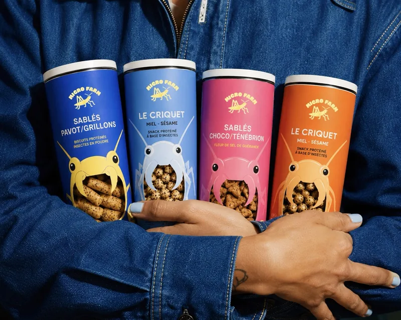 Micro Farm — illustrated insect-snack packaging